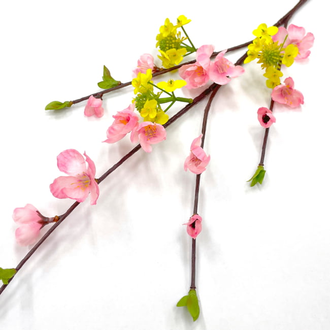 造花 桃の花・菜の花ミックス 5本セット - 春の店舗飾り ディスプレー