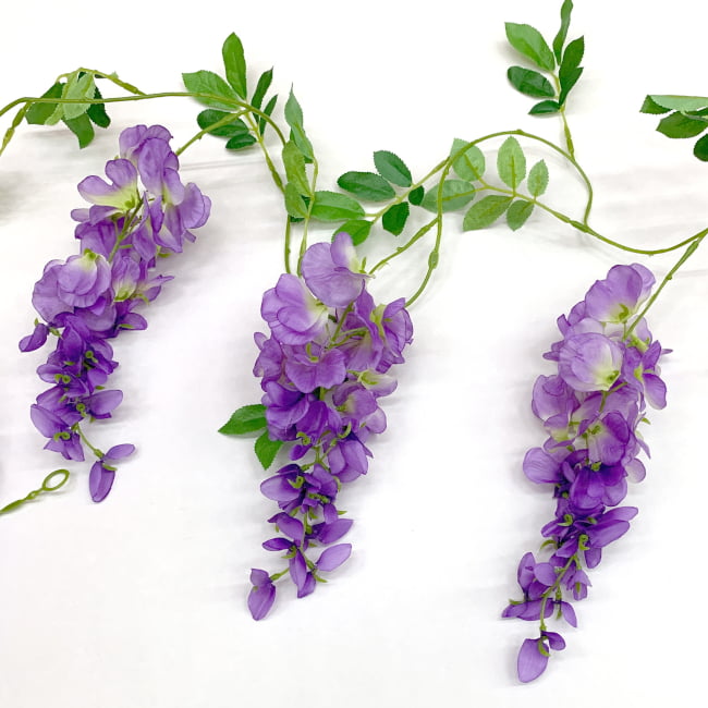 チ*ロ様 ¨̮⃝ 紗 藤色に藤の花文様 身丈140 MIXコーデ リメイク素材 造花 藤の花コード 180cm - 春の店舗飾り ディスプレー 装飾品 – 日本